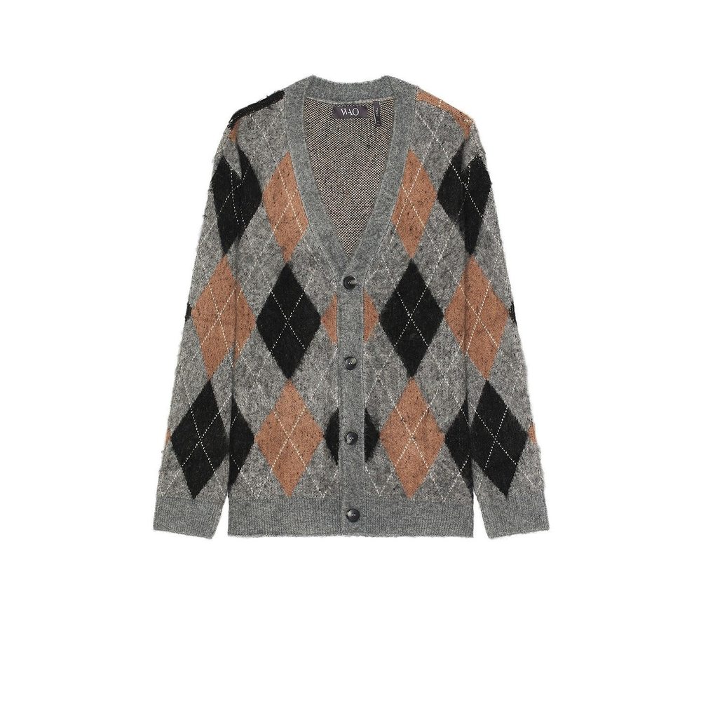 Wao Gray and Brown Argyle Cardigan